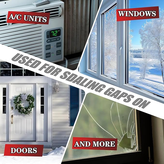 Window Weather Sealing Tape 2 in x 105 FT Weather Stripping Weatherproof Draft Stopper Clear Window Insulation Tape for Doors Windows Garages RVs Energy Saving Kit (2 in x 105 Feet)