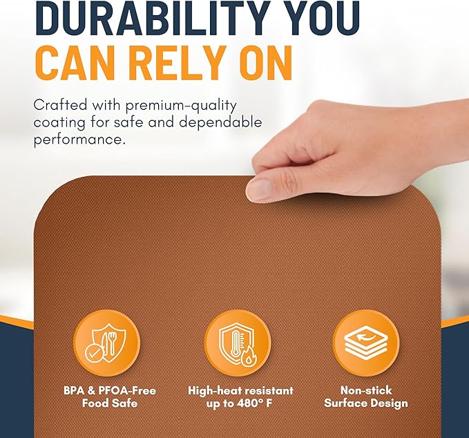 Toaster Oven Liners for Bottom of Oven (2 Pack) Reusable Non-Stick Heat Resistant Toaster Liners, Compatible with Ninja, Cuisinart, Emeril Lagasse & More, Toaster Mat, 12"x12" (Copper)