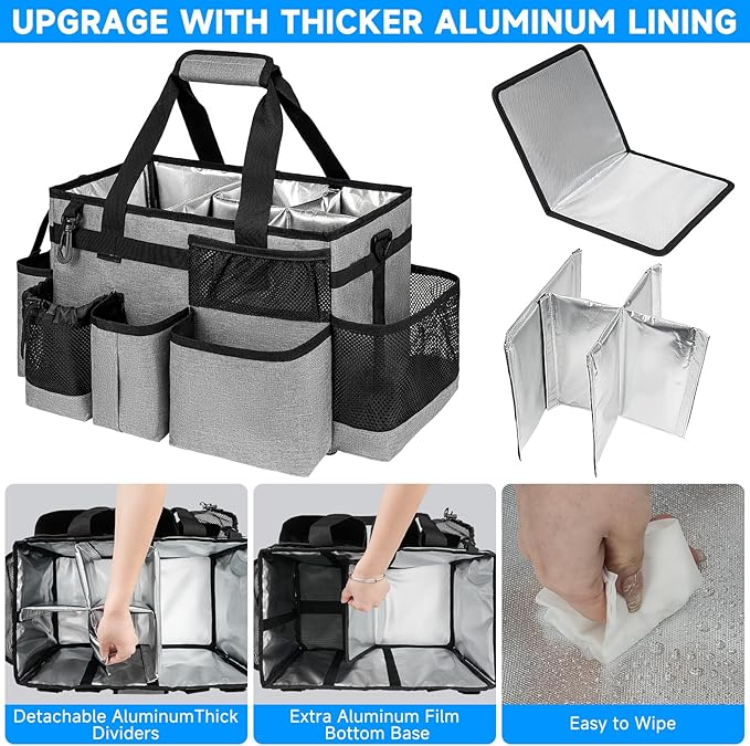 Cleaning Caddy Bag, Large Cleaning Supplies Organizer for Housekeepers, Housekeeping Caddy with Handle and Detachable Padded Cushion, Gray