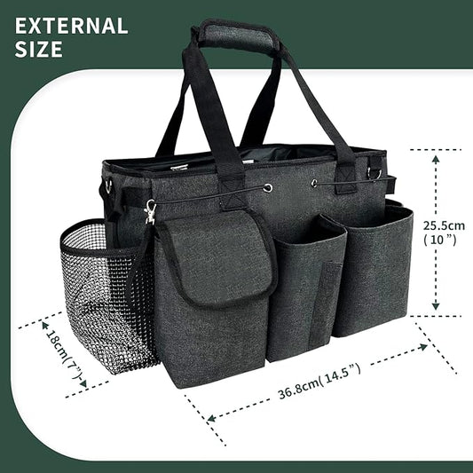 Large Cleaning Caddy Bag, Wearable Cleaning Supplies Organizer with Shoulder and Waist Straps, Multiple Compartments Organizer Tote with Detachable Divider for Cleaners (Black)