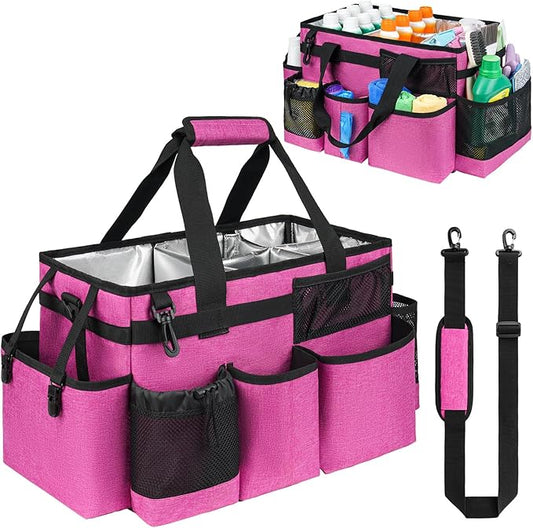 Cleaning Caddy Bag, Large Cleaning Supplies Organizer for Housekeepers, Housekeeping Caddy with Handle and Detachable Padded Cushion, Pink