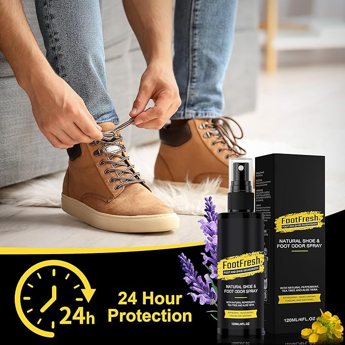 Shoe Deodorizer - Natural Shoe Deodorizer and Foot Spray for Tough Odors, 24-Hour Freshness Foot Odor Eliminator for Feet Designed for Hard Working Feet