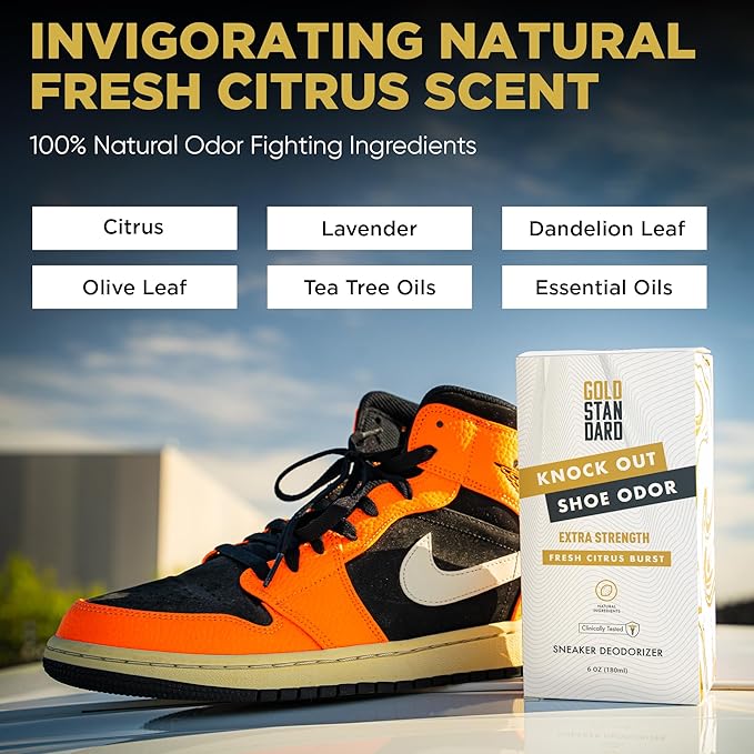 Natural Shoe Deodorizer Spray & Odor Eliminator - 1 Pack 6 Oz Refreshing & Long Lasting Fresh Citrus Burst Shoe Spray - Footwear Freshener for Sneakers, Boots, and Athletic Shoes