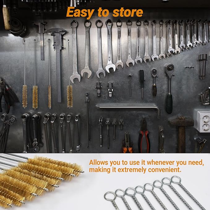 8Pcs Tube Cleaning Brush,Brass Stainless Steel Engine Cleaning Brushes,12 inch Long Round Wire Pipe Cleaner for Deep Pipes,Auto Parts, Engine Parts,8 Sizes