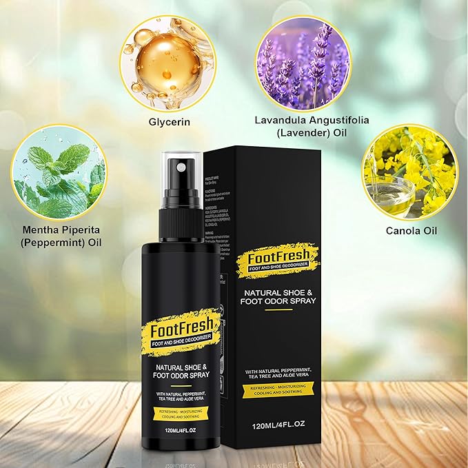 Shoe Deodorizer - Natural Shoe Deodorizer and Foot Spray for Tough Odors, 24-Hour Freshness Foot Odor Eliminator for Feet Designed for Hard Working Feet
