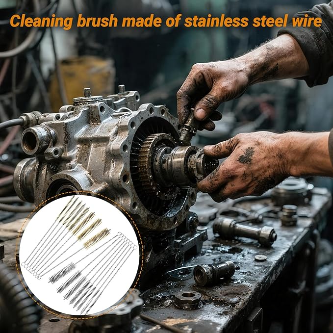 16Pcs Tube Cleaning Brush,Brass Stainless Steel Engine Cleaning Brushes,12 inch Long Round Wire Pipe Cleaner for Deep Pipes,Auto Parts, Engine Parts,8 Sizes