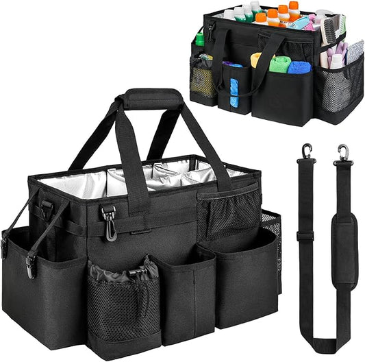 Cleaning Caddy Bag, Large Cleaning Supplies Organizer for Housekeepers, Housekeeping Caddy with Handle and Detachable Padded Cushion, Black