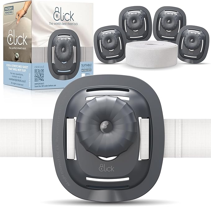 Click Sheet Holders for Adjustable Bed 4 Bedsheet Gripper Clips 2 Mattress Straps to Hold Sheets in Place, Heavy Duty Bed Sheet Fasteners for Twin, Queen & Split King, No-Slip Memory Foam Bed Lock