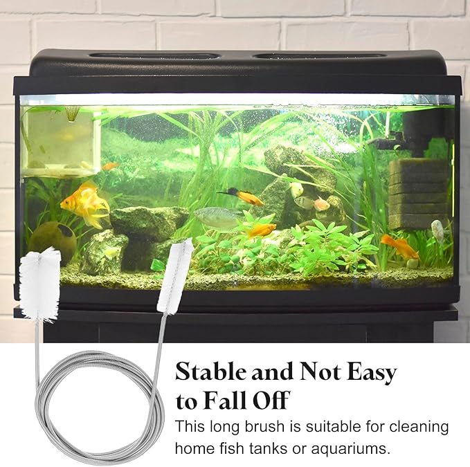 HARFINGTON 3pcs Flexible Long Drain Brush Straw Cleaner Set 78.74" Stainless Steel Double Ended Hose Brush with 8" Nylon Long Tube Pipe Cleaning for Fish Tank Sink Pipe, White