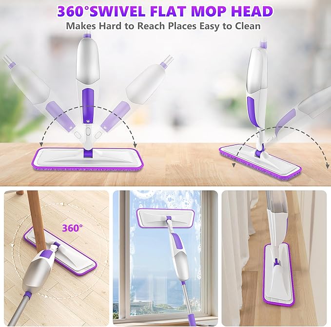 Microfiber Spray Mops for Floor Cleaning - SEVENMAX Dry Wet Floor Mop with Sprayer 3 Washable Pads fit Swiffer Powermop for Hardwood Laminate Tile Wood Vinyl Ceramic Home Kitchen Cleaning