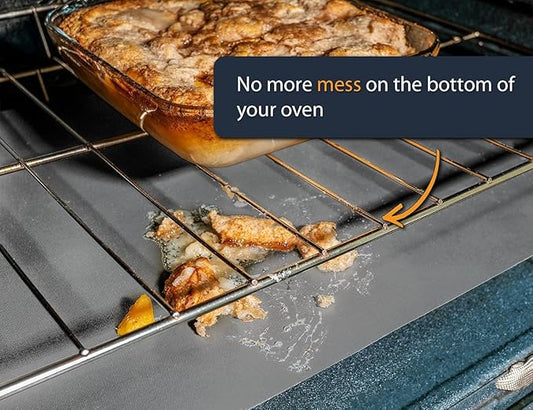 Oven Liners for Bottom of Oven - 2 Pack Large Heavy Duty Mats, 17”x25” Non-Stick Reusable Liner for Electric, Gas, Toasters, Grills - BPA & PFOA Free Kitchen Accessory to Keep It Clean (Silver)