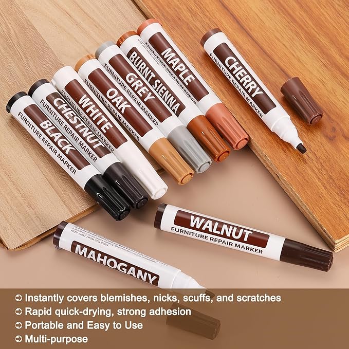 uxcell Furniture Repair Wood Markers, 2 Pcs White Touch Up Filler Sticks, Oil Based Paint Markers for Scratches, Wood Floors, Tables, Cabinet, Carpenters, Cover Ups