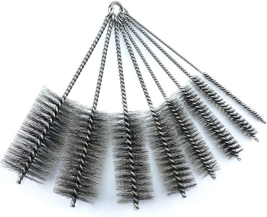 Pipe Cleaning Brush Set Stainless Steel Bristles, 8 Piece Variety Pack for Auto Parts, Bottles, Tubes, Etc.