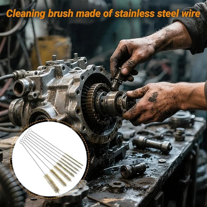 8Pcs Tube Cleaning Brush,Brass Stainless Steel Engine Cleaning Brushes,12 inch Long Round Wire Pipe Cleaner for Deep Pipes,Auto Parts, Engine Parts,8 Sizes