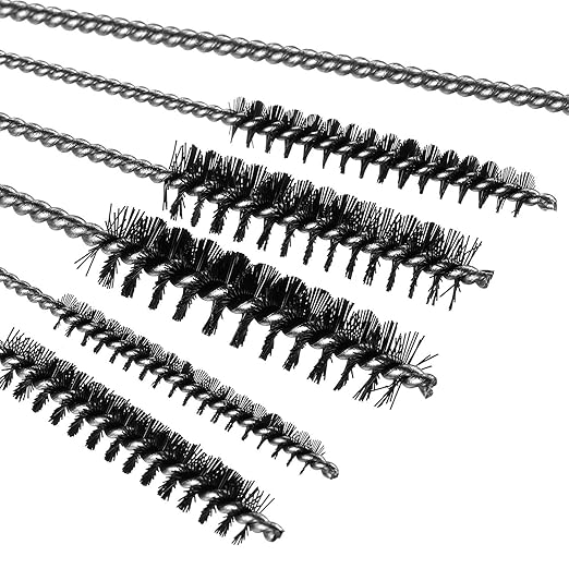 6 Pieces Stainless Steel Bore Brush in Different Sizes + 15 Pcs Cleaning Needles Nylon Brushes Tools, Twisted Wire Brush with Handle 1/4 Inch Hex Shank Attachment Drill Set for Tubes Ports Bearings