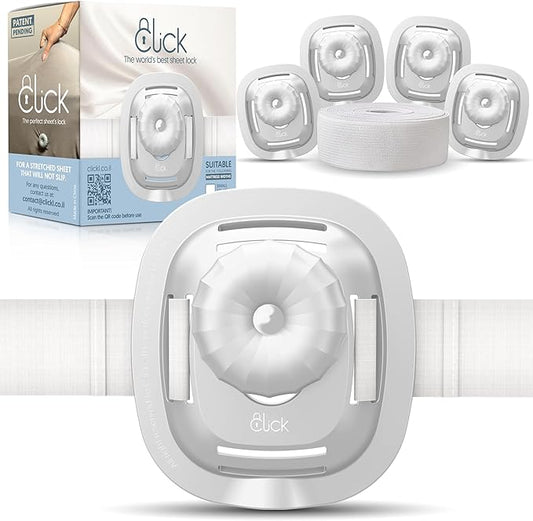 Click Sheet Holders for Adjustable Bed 4 Bedsheet Gripper Clips 2 Mattress Straps to Hold Sheets in Place, Heavy Duty Bed Sheet Fasteners for Twin, Queen & Split King, No-Slip Memory Foam Bed Lock