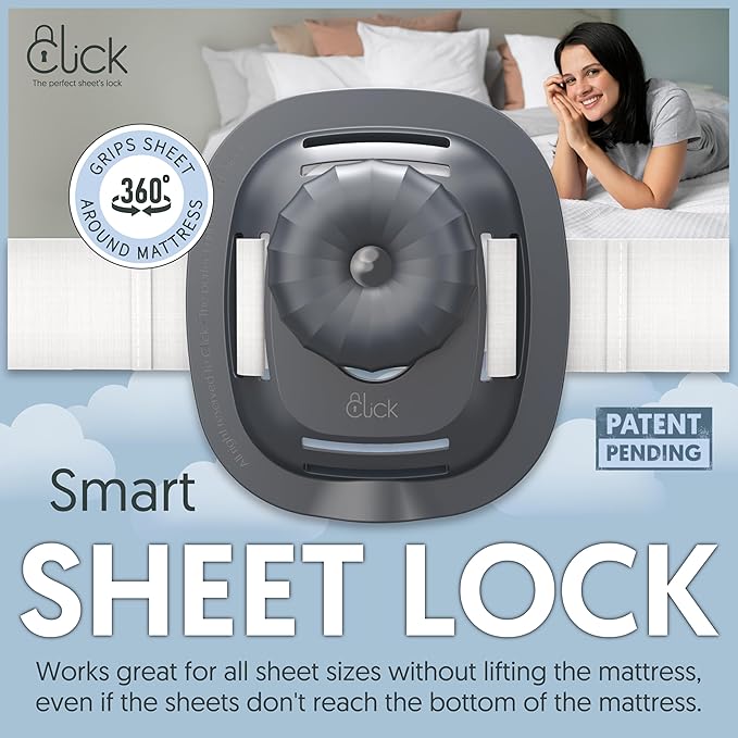 Click Sheet Holders for Adjustable Bed 4 Bedsheet Gripper Clips 2 Mattress Straps to Hold Sheets in Place, Heavy Duty Bed Sheet Fasteners for Twin, Queen & Split King, No-Slip Memory Foam Bed Lock