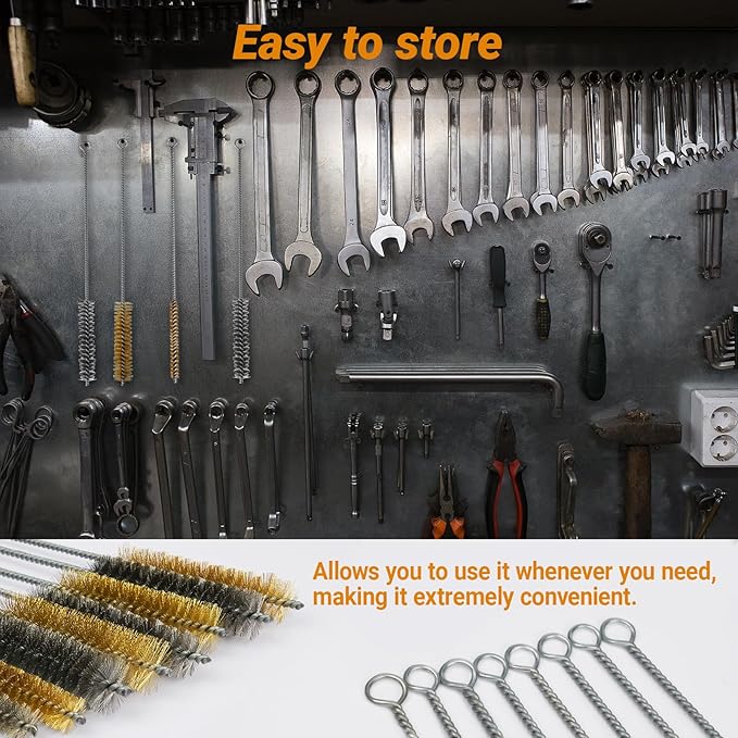 16Pcs Tube Cleaning Brush,Brass Stainless Steel Engine Cleaning Brushes,12 inch Long Round Wire Pipe Cleaner for Deep Pipes,Auto Parts, Engine Parts,8 Sizes