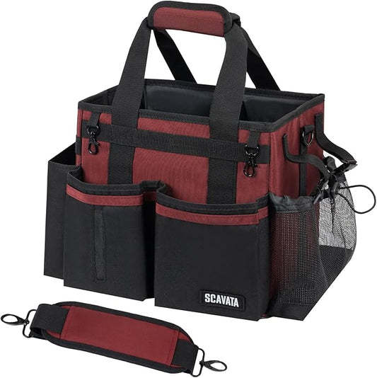 Compact Wearable Cleaning Caddy, Small Cleaning Caddy Supplies Organizer with Handle & Shoulder Straps for Housekeepers, Under Sink & Car Cleaning Tool Organizers Bag (AncoraRed)