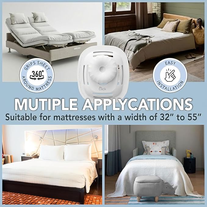 Click Sheet Holders for Adjustable Bed 4 Bedsheet Gripper Clips 2 Mattress Straps to Hold Sheets in Place, Heavy Duty Bed Sheet Fasteners for Twin, Queen & Split King, No-Slip Memory Foam Bed Lock