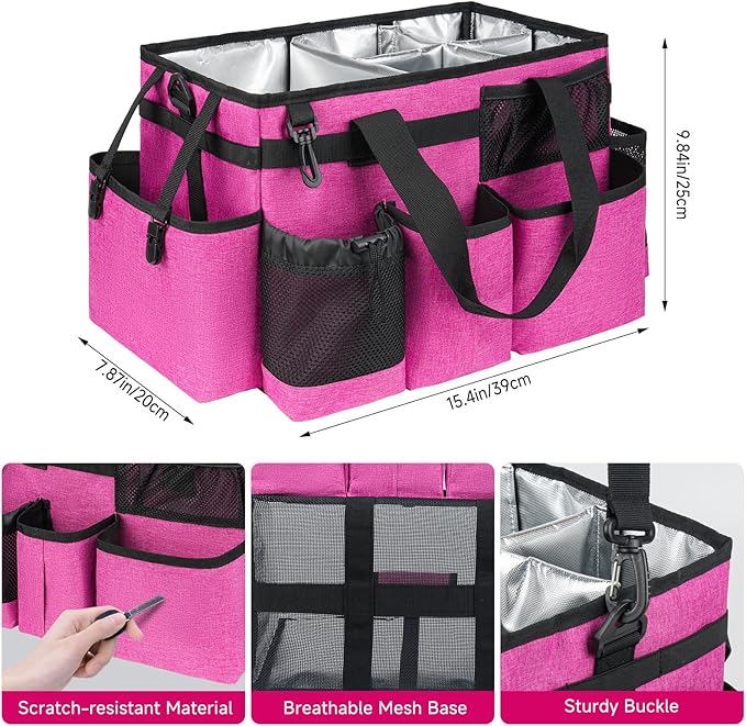Cleaning Caddy Bag, Large Cleaning Supplies Organizer for Housekeepers, Housekeeping Caddy with Handle and Detachable Padded Cushion, Pink