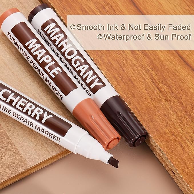 uxcell Furniture Repair Wood Markers, 2 Pcs Burnt Sienna Touch Up Filler Sticks, Oil Based Paint Markers for Scratches, Wood Floors, Tables, Cabinet, Carpenters, Cover Ups