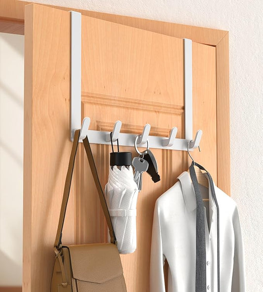 Long Over The Door Hooks with 15.75-inch Arms for Easier Access by Women, Heavy Duty Door Hanger for Winter Coat, L16U, Fits Standard 1 3/8'' Doors, Towel Racks Organization, White