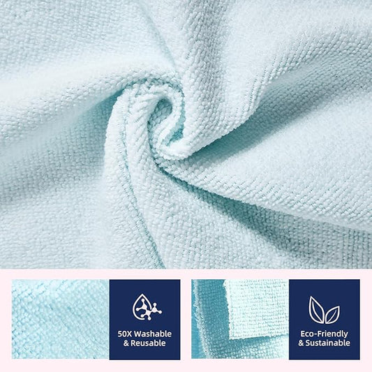 & PLUSH Microfiber Cleaning Cloth Roll - 70 Pack, Tear Away Microfiber Towels, 12" x 12", Reusable, Washable, Streak Free, Ultra Absorbent Dish Rags for Car, Home, Garage or Shop (Blue and White)