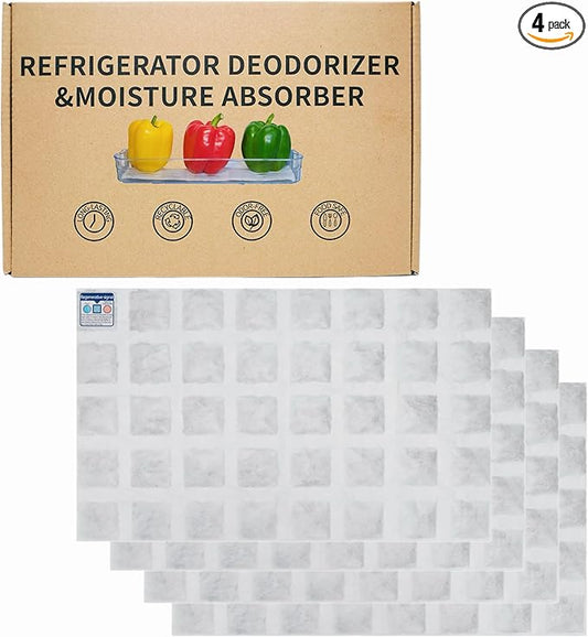4 Pack Refrigerator Deodorizer, Outperforms Baking Soda Fridge Deodorizer, Odor Eliminator for Fridge & Freezer, Refrigerator Air Freshener And Moisture Absorbers Pad