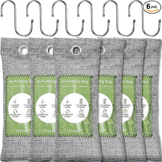 6 Pack Bamboo Charcoal Air Purifying Bag, Activated Charcoal Bags Odor Absorber, Moisture Absorber, Natural Car Air Freshener, Shoe Deodorizer, Odor Eliminators For Home, Pet, Closet